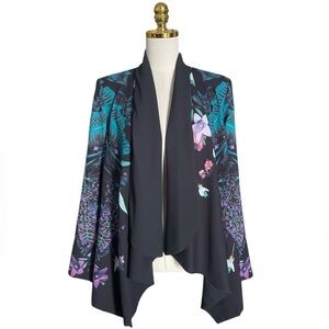 STYLESTALKER Women's Floral Print Open-Front Draped Blazer Jacket Size Medium